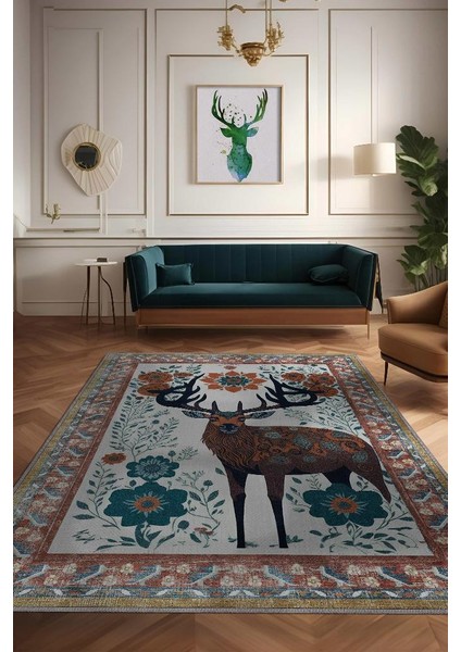 Nuh'un Gemisi Koleksiyonu Mus, Çiçek Desenli Art Deco Tarzı Vintage Halı,Çok Renkli Maksimalist Halı
