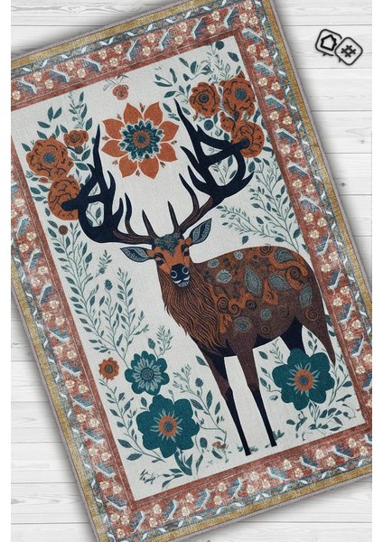 Nuh'un Gemisi Koleksiyonu Mus, Çiçek Desenli Art Deco Tarzı Vintage Halı,Çok Renkli Maksimalist Halı