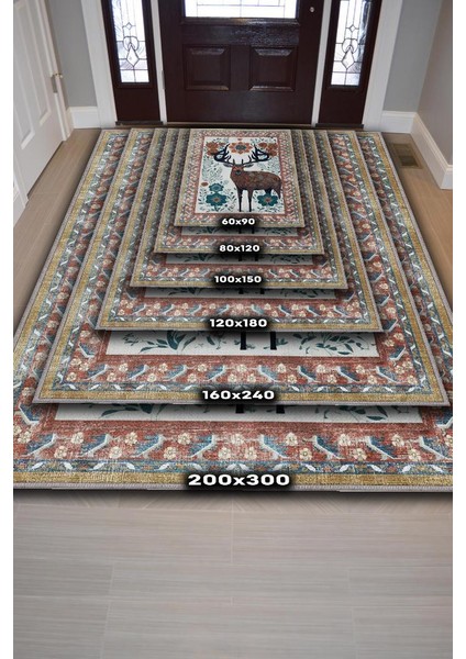 Nuh'un Gemisi Koleksiyonu Mus, Çiçek Desenli Art Deco Tarzı Vintage Halı,Çok Renkli Maksimalist Halı