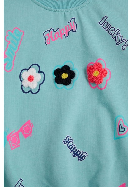 Mint Çiçek Nakışlı Uzun Kol Kız Çocuk Sweatshirt 16306 modelleri