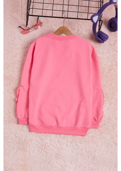 Pembe Çiçek Nakışlı Uzun Kol Kız Çocuk Sweatshirt 16305 fırsatları