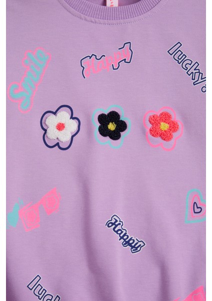 Lila Çiçek Nakışlı Uzun Kol Kız Çocuk Sweatshirt 16307 fiyatları