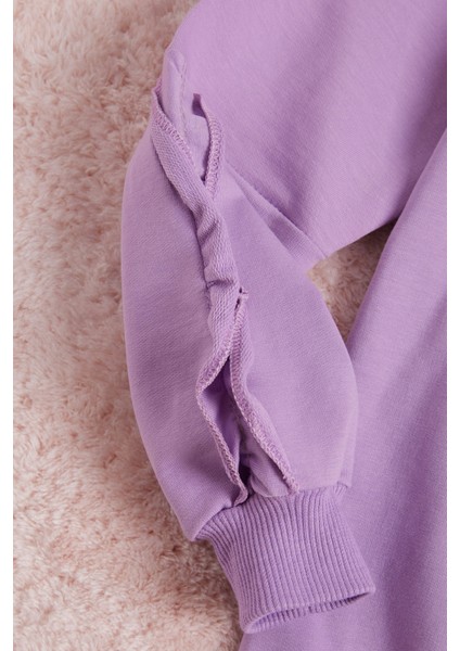 Lila Çiçek Nakışlı Uzun Kol Kız Çocuk Sweatshirt 16307 modelleri