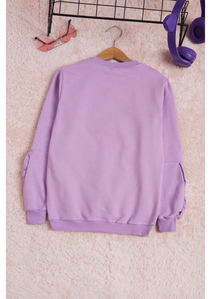 Lila Çiçek Nakışlı Uzun Kol Kız Çocuk Sweatshirt 16307 fırsatları