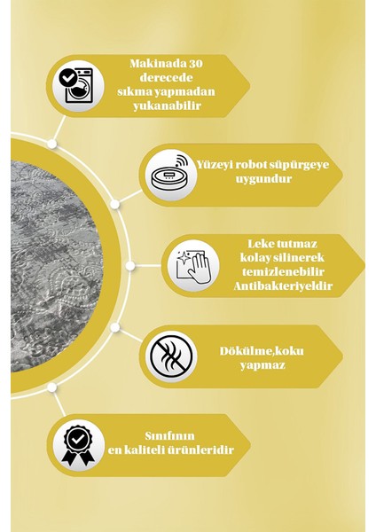 Kaymaz Tabanlı Kesme Kabartmalı Salon Koridor Mutfak Hali Gri Yolluk Ymr Gri indirimleri