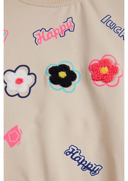 Krem Çiçek Nakışlı Uzun Kol Kız Çocuk Sweatshirt 16302 fiyatları