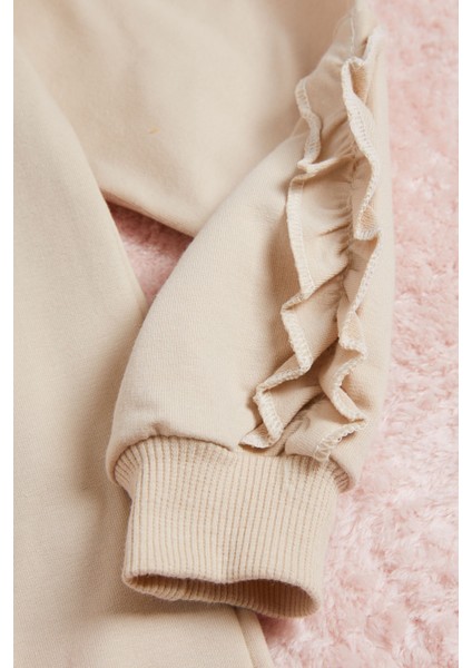 Krem Çiçek Nakışlı Uzun Kol Kız Çocuk Sweatshirt 16302 modelleri