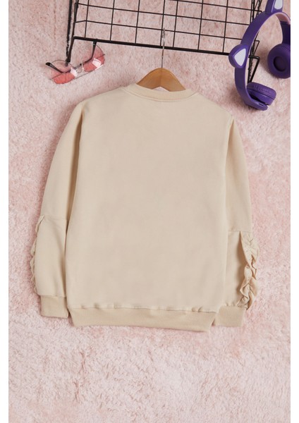 Krem Çiçek Nakışlı Uzun Kol Kız Çocuk Sweatshirt 16302 fırsatları