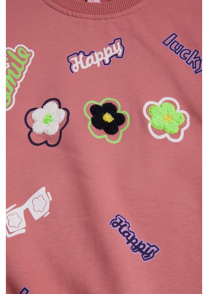 Gül Kurusu Çiçek Nakışlı Uzun Kol Kız Çocuk Sweatshirt 16301 fiyatları