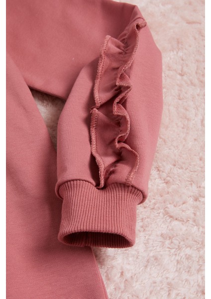 Gül Kurusu Çiçek Nakışlı Uzun Kol Kız Çocuk Sweatshirt 16301 modelleri