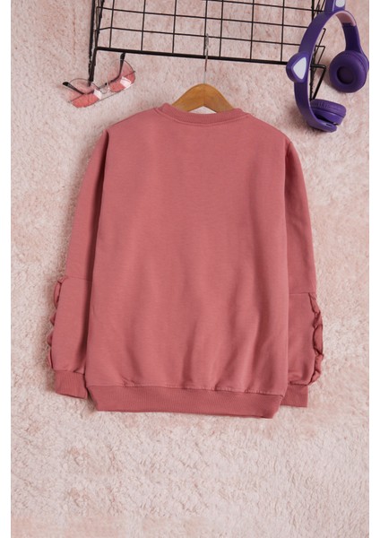 Gül Kurusu Çiçek Nakışlı Uzun Kol Kız Çocuk Sweatshirt 16301 fırsatları