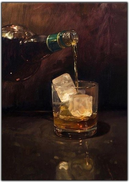 Alkol Şişesi ve Bardak Kanvas Tablo