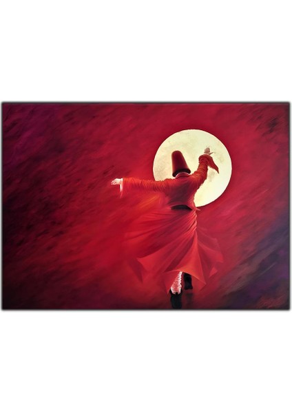Kırmızı Semazen Yatay Kanvas Tablo