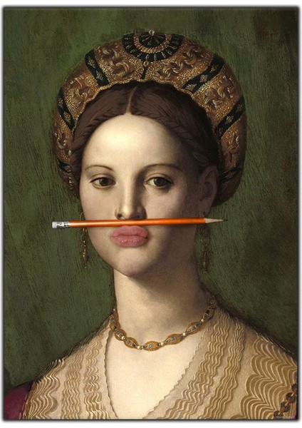 Turuncu Kalemli Kadın Kanvas Tablo