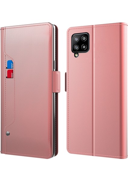 Samsung Galaxy A12 Ayna Tasarımı Pu Deri+ Tpu Stand Kılıf Kartı Tutucu Cep Telefonu Kapağı (Yurt Dışından)