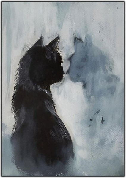 Yansımasıyla Kara Kedi Kanvas Tablo