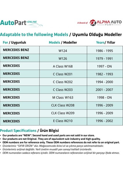 Mercedes C Class W201,W202,W203 Için Kapı Kilit Klavuz Burcu 100'LÜ