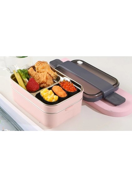 Çift Katmanlı Paslanmaz Çelik Yemek Kabı Beslenme Kabı Lunch Box Pembe 1200ML