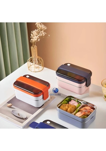 Çift Katmanlı Paslanmaz Çelik Yemek Kabı Beslenme Kabı Lunch Box Pembe 1200ML