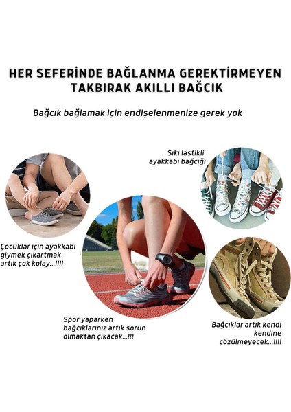 Takbırak Mıknatıslı Lastikli Ayakkabı Bağcığı, Akıllı Bağcık, Bot, Çocuk, Spor Converse Nike Bağcık