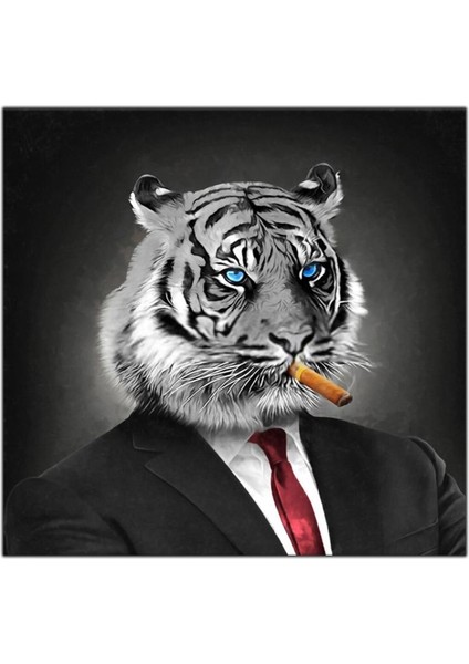 Takım Elbiseli Kaplan Kanvas Tablo