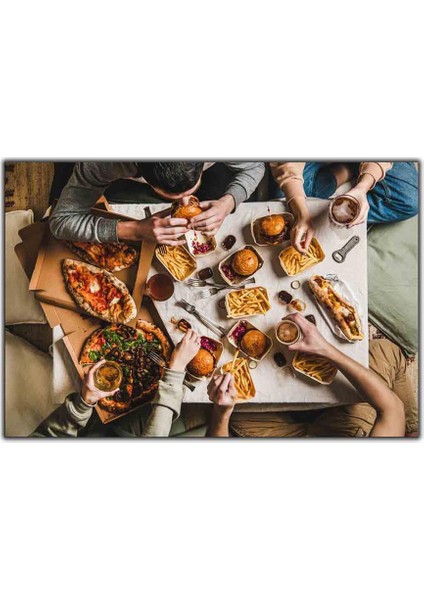 Pizza ve Hamburger Keyfi Kanvas Tablo