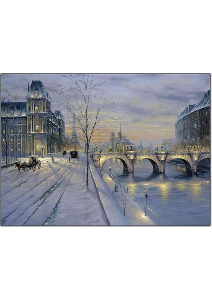 Karlı Paris Sokakları Kanvas Tablo