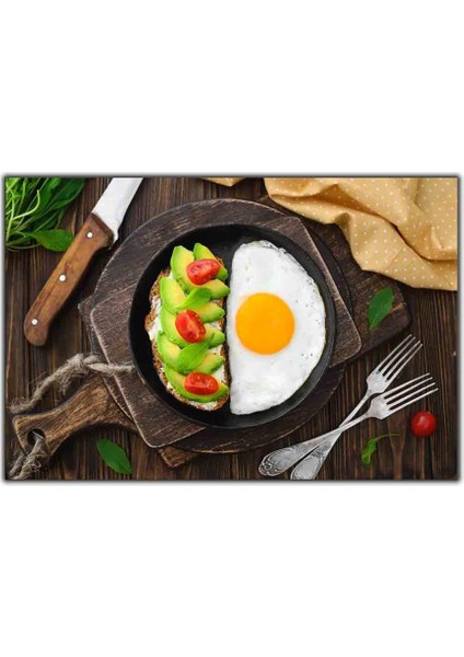 Dilimli Avokado Ile Ekmek ve Yumurta Kanvas Tablo
