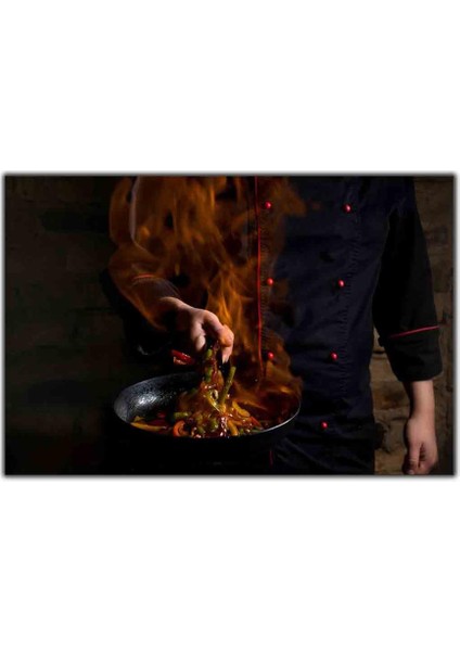 Alevli Tavadaki Yemek ve Aşçı Kanvas Tablo