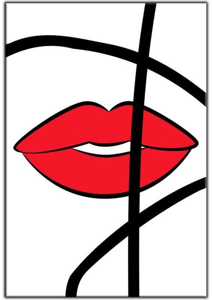 Kırmızı Dudak ve Çizgiler Kanvas Tablo