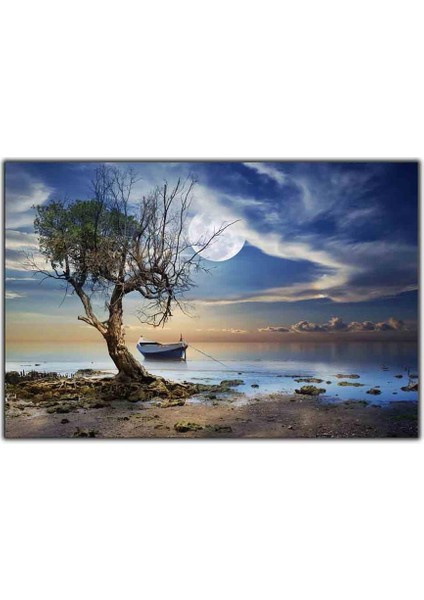 Ay ve Sandal Kanvas Tablo