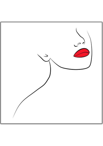 Kırmızı Dudaklı Vektörel Kadın Kanvas Tablo