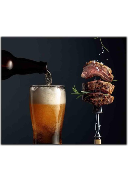 Köpüklü Bira Eşliğinde Et Kanvas Tablo