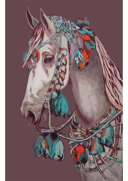 Süslü Beyaz At Kanvas Tablo