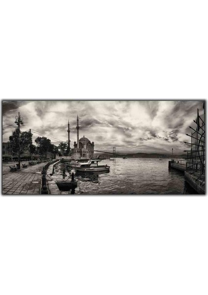 Siyah Beyaz Istanbul Manzarası ve Ortaköy Camii Kanvas Tablo