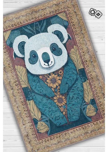 Nuh'un Gemisi Koleksiyonu Koala, Çiçek Desenli Art Deco Tarzı Vintage Halı,Çok Renkli Maksimalist Halı
