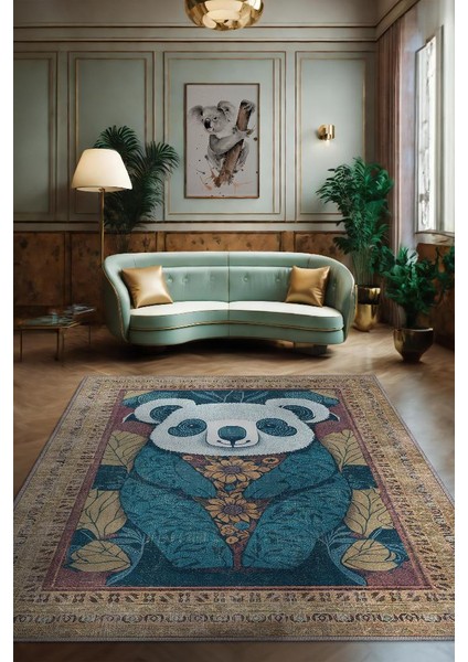 Nuh'un Gemisi Koleksiyonu Koala, Çiçek Desenli Art Deco Tarzı Vintage Halı,Çok Renkli Maksimalist Halı