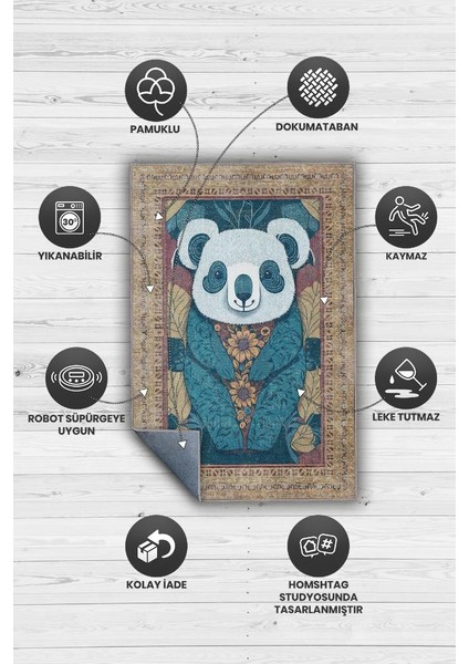 Nuh'un Gemisi Koleksiyonu Koala, Çiçek Desenli Art Deco Tarzı Vintage Halı,Çok Renkli Maksimalist Halı