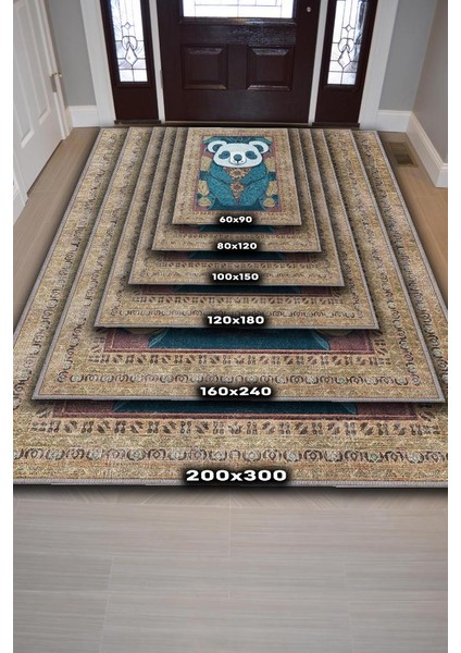 Nuh'un Gemisi Koleksiyonu Koala, Çiçek Desenli Art Deco Tarzı Vintage Halı,Çok Renkli Maksimalist Halı