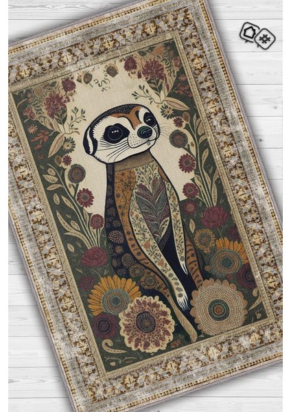 Nuh'un Gemisi Koleksiyonu Mirket, Çiçek Desenli Art Deco Tarzı Vintage Halı,Çok Renkli Maksimalist Halı