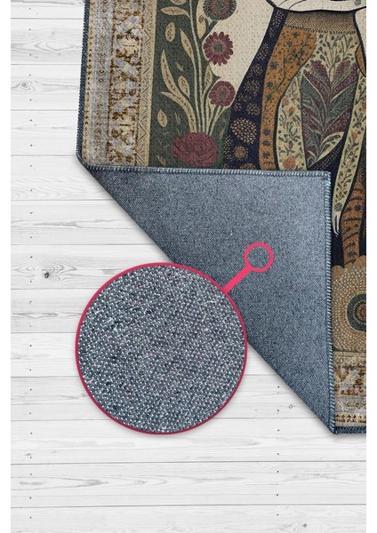 Nuh'un Gemisi Koleksiyonu Mirket, Çiçek Desenli Art Deco Tarzı Vintage Halı,Çok Renkli Maksimalist Halı