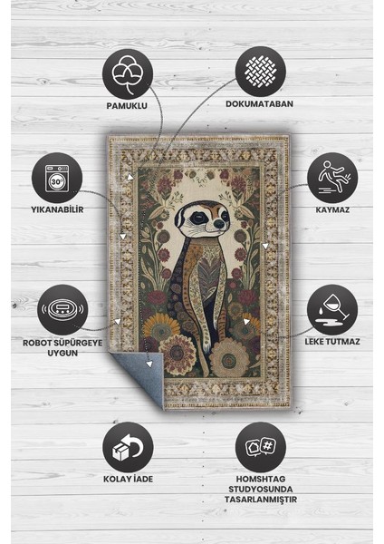 Nuh'un Gemisi Koleksiyonu Mirket, Çiçek Desenli Art Deco Tarzı Vintage Halı,Çok Renkli Maksimalist Halı