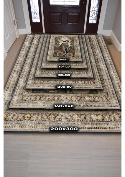 Nuh'un Gemisi Koleksiyonu Mirket, Çiçek Desenli Art Deco Tarzı Vintage Halı,Çok Renkli Maksimalist Halı