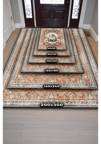 Nuh'un Gemisi Koleksiyonu Su Samuru, Çiçek Desenli Art Deco Tarzı Vintage Halı,Çok Renkli Maksimalist Halı