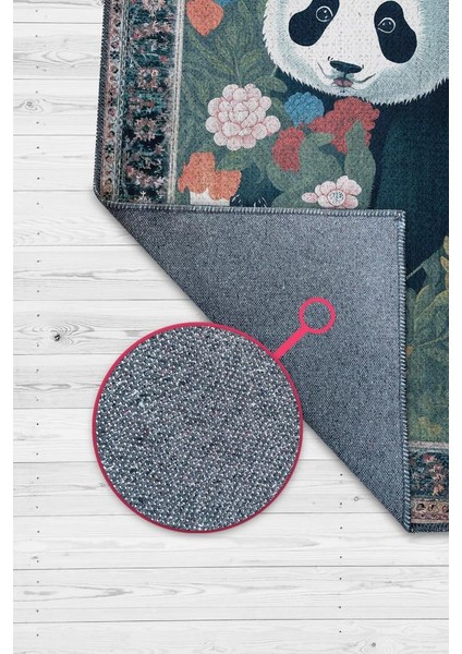 Nuh'un Gemisi Koleksiyonu Panda, Çiçek Desenli Art Deco Tarzı Vintage Halı,Çok Renkli Maksimalist Halı