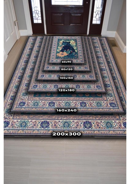 Nuh'un Gemisi Koleksiyonu Panter, Çiçek Desenli Art Deco Tarzı Vintage Halı,Çok Renkli Maksimalist Halı