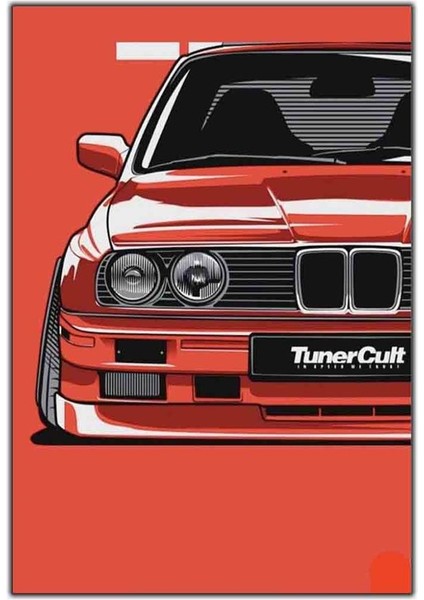 Kırmızı Bmw E30 Illustrasyon Kanvas Tablo