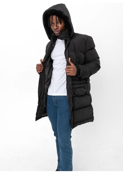 Su ve Rüzgar Geçirmez Kalın Şişme Siyah Uzun Mont indirimleri