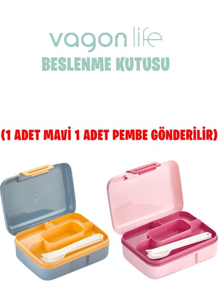 Beslenme Kutusu 2 Katlı Çatal,bıçak,kaşık Setli