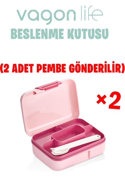 Beslenme Kutusu 2 Katlı Çatal,bıçak,kaşık Setli